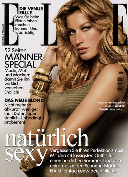 Beautiful Model Gisele Bundchen Modeling For Elle Germany Magazine Cover As The World's Most Highly Paid Fashion Model For Elle Germany Fashion Editorial