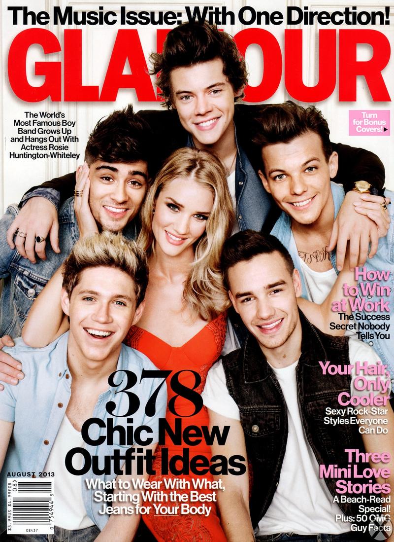 Beautiful Blonde British Model And Actress Rosie Huntington-Whiteley Modeling For The Cover Of Glamour Magazine Modeling As One Of The Highest Paid Models In The World Modeling With Boy Band Music Group One Direction.