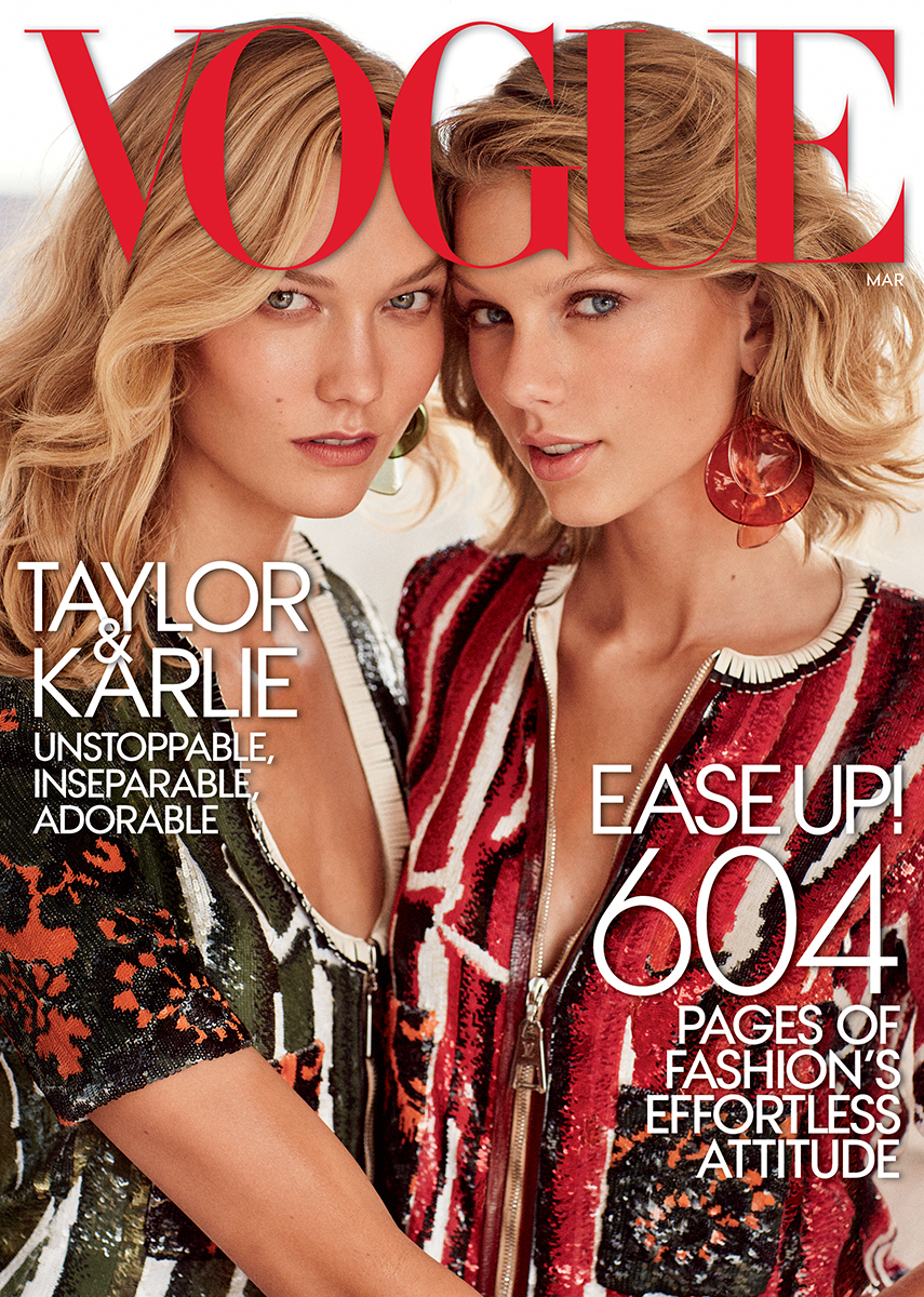 Beautiful Blonde Model Karlie Kloss Modeling For The Cover Of Vogue Modeling With Famous Singer Taylor Swift Modeling As One Of The Highest Paid Models And Singers In The World. Beautiful Hair And Makeup Looks For The Spring And Summer Seasons.