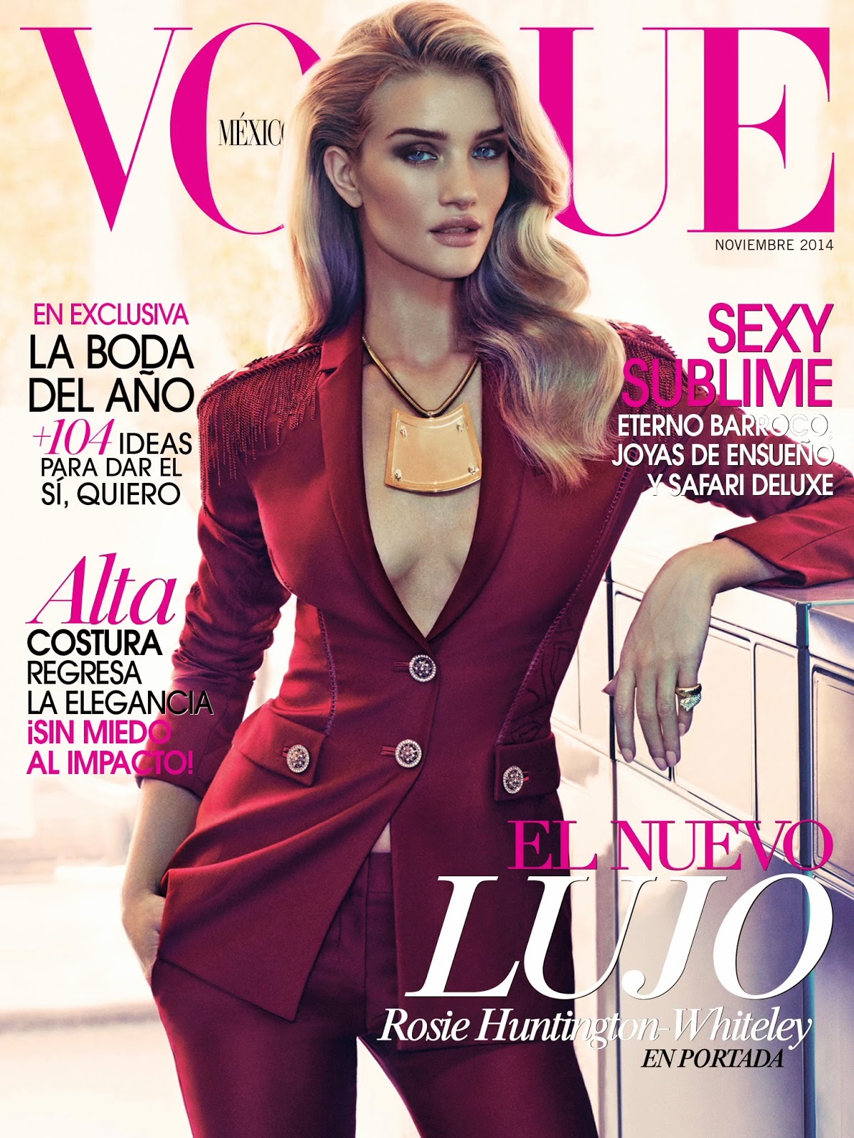 Beautiful Blonde Model Rosie Huntington-Whiteley Modeling For The Cover Of Vogue Mexico Modeling As One Of The Highest Paid Models In The World. Beautiful Hair And Makeup Looks For The Spring And Summer Seasons.