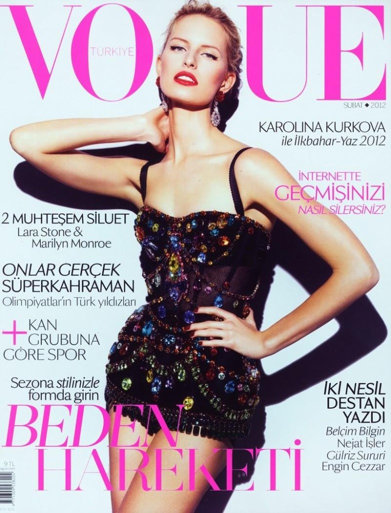 Beautiful Blonde Model From Czechoslovakia Karolina Kurkova Modeling For The Cover Of Vogue Turkey Magazine (Vogue Turkiye) Modeling In Beautiful Black Dresses Photographed By Alexei Hay For Vogue Turkey Fashion Magazine Editorials