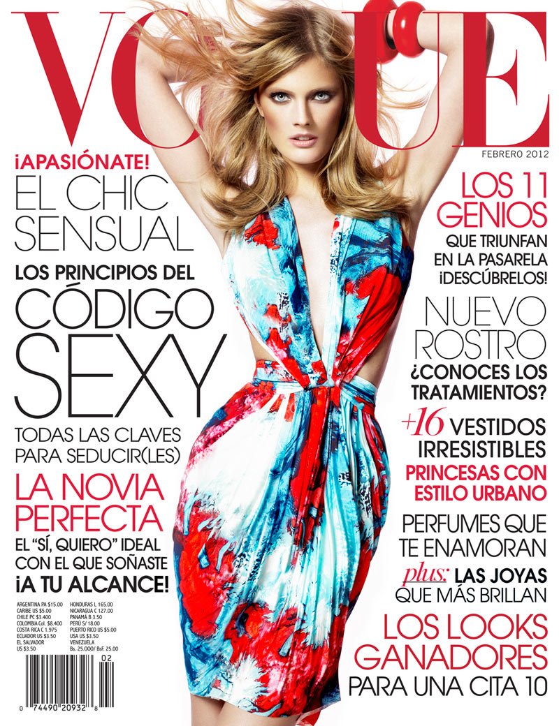 Beautiful French Blonde Victoria's Secret Model Constance Jablonski Modeling For The Cover Of Vogue Latino America (Vogue Latin America) Magazine Modeling In Beautiful Dresses As One Of The Highest Paid Models In The World.