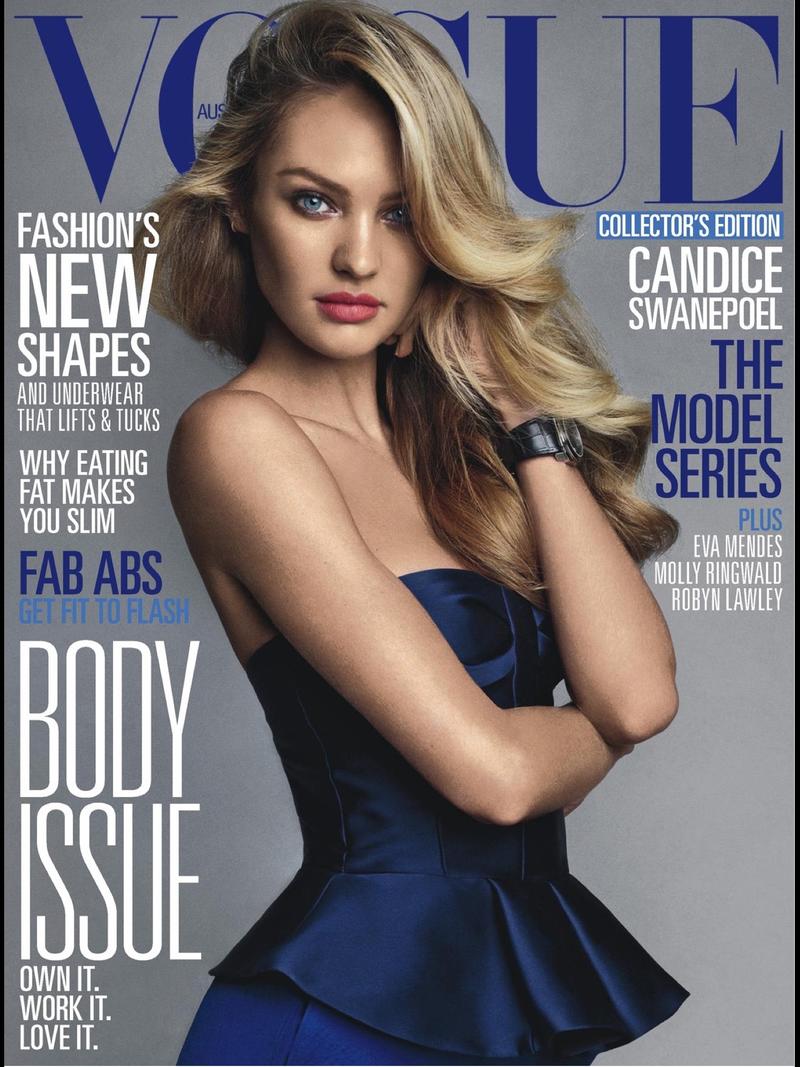 Beautiful Blonde South African Model Candice Swanepoel Modeling For The Cover Of Vogue Australia Magazine And Vogue Australia Fashion Editorials The Model Series Modeling As The 10th Highest Paid Model In The World With Model Earnings For The Year Of $3.1 Million United States Dollars.